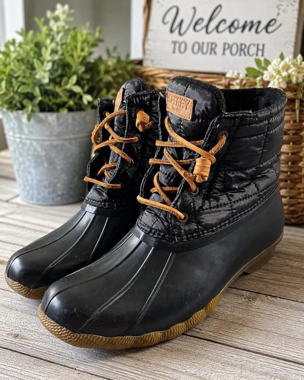 Sperry Womens Size 8.5 Quilted Waterproof Rubber Duck Boots Blue Zippered